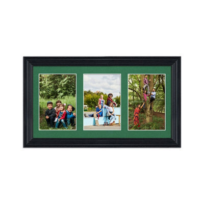 AK Frames 40X20Cm Black Classic Multi Photo Frame With Emerald Mount - Holds 3 Apertures (3X) 6X4 Photos - image 1