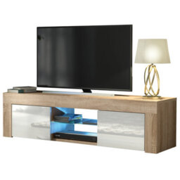 Loom Tv Unit 130Cm Oak & White With High Gloss Doors And Led Lighting - Creative Furniture - thumbnail 7