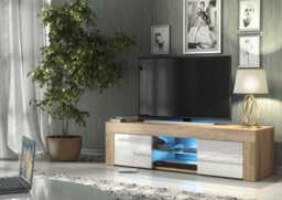 Loom Tv Unit 130Cm Oak & White With High Gloss Doors And Led Lighting - Creative Furniture - thumbnail 2