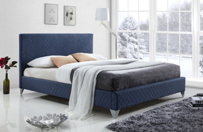 Save On Goods UK 5Ft King Size Quilted Fabric,upholstered,bed Frame,bedstead,padded,linen,blue - image 1