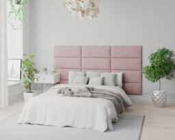 Aspire Easymount Wall Mounted Upholstered Panels, Modular Diy Headboard In Pure Pastel Cotton Fabric, Tea Rose (Pack Of 4) - thumbnail 4