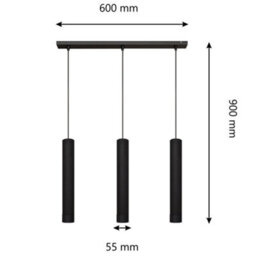 Luminosa Lighting Luminosa Tuba Straight Bar Pendant Ceiling Light Black 60Cm - thumbnail 5