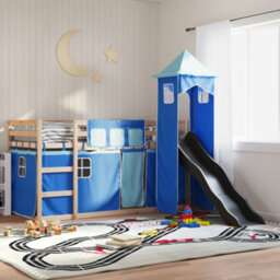 Berkfield Bunk Bed Without Mattress With Slide And Curtains Blue 80X200 Cm