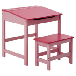 Orsina Durable Children's Pink Desk And Stool, Sleek Functional Desk For Children, Angled Surface Desk And Stool