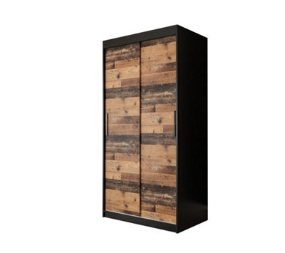 Arte Tilburg Contemporary 2 Sliding Door Wardrobe 5 Shelves 2 Rails Dark Oak Effect And Black (H)2000mm (W)1000mm (D)620mm - image 1