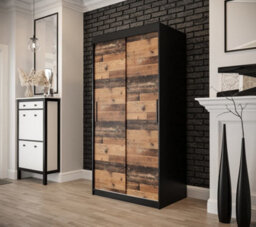 Arte Tilburg Contemporary 2 Sliding Door Wardrobe 5 Shelves 2 Rails Dark Oak Effect And Black (H)2000mm (W)1000mm (D)620mm - thumbnail 2