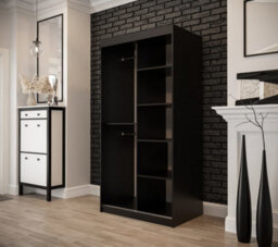 Arte Tilburg Contemporary 2 Sliding Door Wardrobe 5 Shelves 2 Rails Dark Oak Effect And Black (H)2000mm (W)1000mm (D)620mm - thumbnail 3