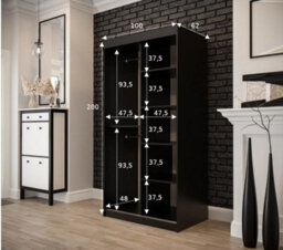 Arte Tilburg Contemporary 2 Sliding Door Wardrobe 5 Shelves 2 Rails Dark Oak Effect And Black (H)2000mm (W)1000mm (D)620mm - thumbnail 4
