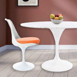 Fusion Living Tulip Set - Marble Large Circular Table And Six Chairs With Pu Cushion Orange - thumbnail 2