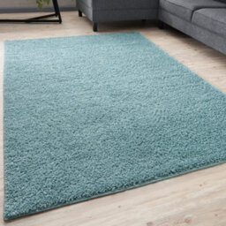 The Rugs Duck Egg Blue Soft Plain Design Fluffy Shaggy Rugs And Runners High Pile Living Room Kitchen Hallway 380 - thumbnail 1