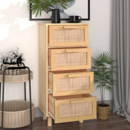 Berkfield Sideboard Brown 40X30X90 Cm Solid Wood Pine And Natural Rattan - thumbnail 3