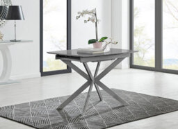 Furniturebox Lira Modern Rectangular Grey High Gloss Extending Dining Table 100Cm 4 Or 6 Seater With White Metal Starburst Legs