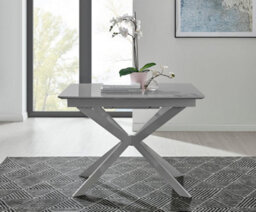Furniturebox Lira Modern Rectangular Grey High Gloss Extending Dining Table 100Cm 4 Or 6 Seater With White Metal Starburst Legs - thumbnail 5