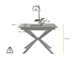 Furniturebox Lira Modern Rectangular Grey High Gloss Extending Dining Table 100Cm 4 Or 6 Seater With White Metal Starburst Legs - thumbnail 6