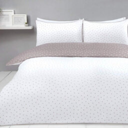 Gr8 Home Sleepdown Mini Polka Dots Mink White Reversible Duvet Set Quilt Cover Bedding Super King