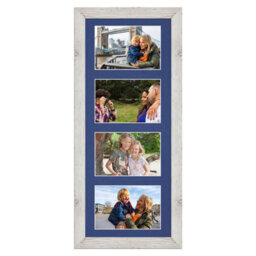 AK Frames 50X20Cm White Rustic Modern Multi Photo Frame With Blue Mount - Holds 4 Apertures (4X) 6X4 Photos - thumbnail 1