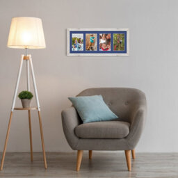 AK Frames 50X20Cm White Rustic Modern Multi Photo Frame With Blue Mount - Holds 4 Apertures (4X) 6X4 Photos - thumbnail 3