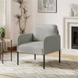 Yaheetech Modern Corduroy Tub Accent Chair, Upholstered Armchair With Removable Pillow Back, Light Grey - thumbnail 1