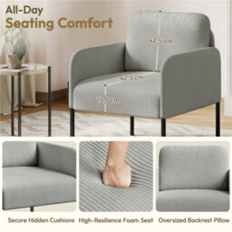 Yaheetech Modern Corduroy Tub Accent Chair, Upholstered Armchair With Removable Pillow Back, Light Grey - thumbnail 5