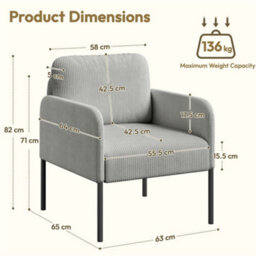 Yaheetech Modern Corduroy Tub Accent Chair, Upholstered Armchair With Removable Pillow Back, Light Grey - thumbnail 3