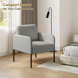 Yaheetech Modern Corduroy Tub Accent Chair, Upholstered Armchair With Removable Pillow Back, Light Grey - thumbnail 7