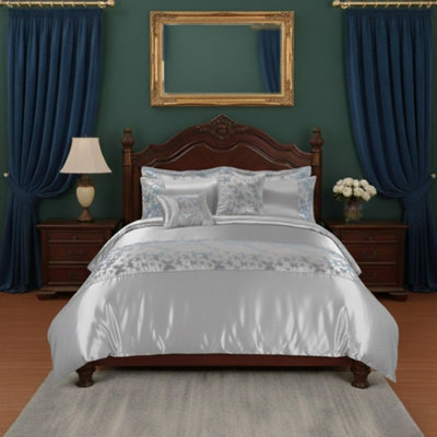 Duvet Cover Embroidery Set Luxury Bedding With Matching Pillowcases Silver - image 1