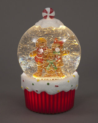 Snowtime Gingerbread Family Light-Up Snow Globe Water Spinner With Timer - 19Cm