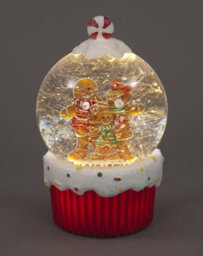 Snowtime Gingerbread Family Light-Up Snow Globe Water Spinner With Timer - 19Cm