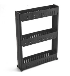 Hygrad Built to Survive Slim Slide Out Kitchen Trolley Rack Holder Storage Shelf Organiser Moving Wall Cabinets Tower Holder Rack On Wheels 3 Tier - Black - thumbnail 6