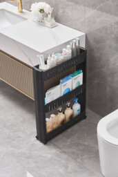 Hygrad Built to Survive Slim Slide Out Kitchen Trolley Rack Holder Storage Shelf Organiser Moving Wall Cabinets Tower Holder Rack On Wheels 3 Tier - Black - thumbnail 2