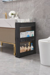 Hygrad Built to Survive Slim Slide Out Kitchen Trolley Rack Holder Storage Shelf Organiser Moving Wall Cabinets Tower Holder Rack On Wheels 3 Tier - Black - thumbnail 3