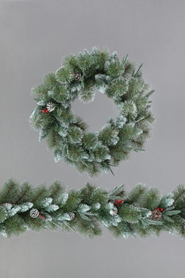 Snowtime 180Cm Pe/pvc Mixed Garland W/ Snow/ Berries /cones