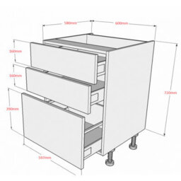 Kitchen Cabinet - 720mm High 600mm Wide - 3 Drawer Base Unit - Soft-Close Drawers - White Gloss - Flat Pack - thumbnail 2