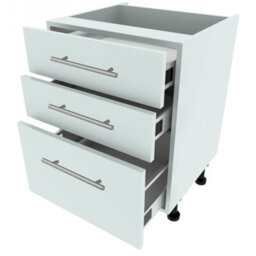 Kitchen Cabinet - 720mm High 600mm Wide - 3 Drawer Base Unit - Soft-Close Drawers - White Gloss - Flat Pack