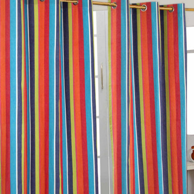 Homescapes Multi Stripes Ready Made Eyelet Curtain Pair, 117 X 137 Cm Drop - image 1