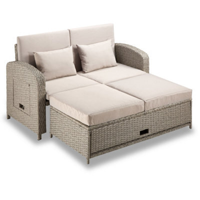 Vonhaus Reclining Garden Sofa Set & Outdoor Sun Bed, Rattan Effect Day Bed With 5 Recline Levels, Multi-Functional For Patio, Alba - image 1