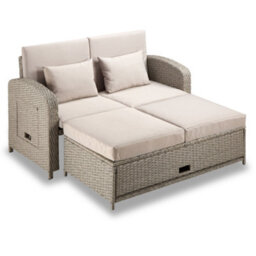 Vonhaus Reclining Garden Sofa Set & Outdoor Sun Bed, Rattan Effect Day Bed With 5 Recline Levels, Multi-Functional For Patio, Alba - thumbnail 1