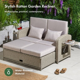 Vonhaus Reclining Garden Sofa Set & Outdoor Sun Bed, Rattan Effect Day Bed With 5 Recline Levels, Multi-Functional For Patio, Alba - thumbnail 2