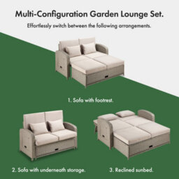 Vonhaus Reclining Garden Sofa Set & Outdoor Sun Bed, Rattan Effect Day Bed With 5 Recline Levels, Multi-Functional For Patio, Alba - thumbnail 5