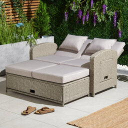 Vonhaus Reclining Garden Sofa Set & Outdoor Sun Bed, Rattan Effect Day Bed With 5 Recline Levels, Multi-Functional For Patio, Alba - thumbnail 3