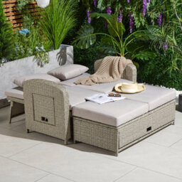 Vonhaus Reclining Garden Sofa Set & Outdoor Sun Bed, Rattan Effect Day Bed With 5 Recline Levels, Multi-Functional For Patio, Alba - thumbnail 4