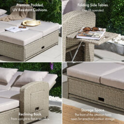Vonhaus Reclining Garden Sofa Set & Outdoor Sun Bed, Rattan Effect Day Bed With 5 Recline Levels, Multi-Functional For Patio, Alba - thumbnail 7
