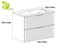 Impact Furniture Bathroom Vanity Unit With Basin Wall Hung Black 800mm Drawer Cabinet With Sink Ribbed Fluted Adel - thumbnail 6