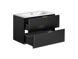 Impact Furniture Bathroom Vanity Unit With Basin Wall Hung Black 800mm Drawer Cabinet With Sink Ribbed Fluted Adel - thumbnail 5