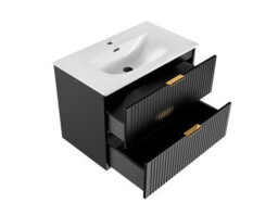 Impact Furniture Bathroom Vanity Unit With Basin Wall Hung Black 800mm Drawer Cabinet With Sink Ribbed Fluted Adel - thumbnail 4