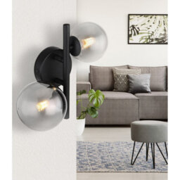Luminosa Lighting Luminosa Riha Globe Wall Lights Matt Black Smoke Glass Shade 2X G9 3000K - thumbnail 4