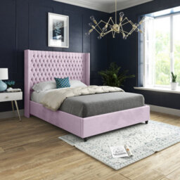 Serenova Straight Winged Upholstered Soft Velvet Designer Bed Frame - thumbnail 2