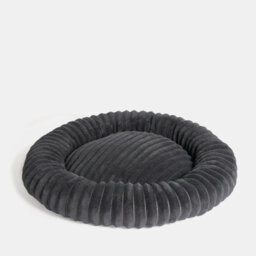 OHS Faux Fur Ribbed Round Donut Pet Bed Washable Calming Dog Beds, Grey - thumbnail 1