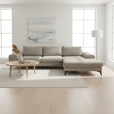 Abakus Direct Venice Chenille Corner Sofa In Taupe Right Facing With Deep Seats And Extra-Wide Padded Arms - image 1