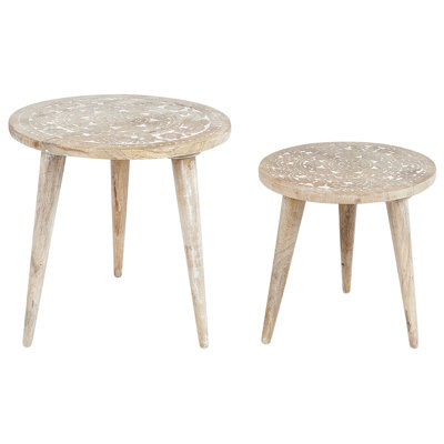 Beliani Set Of 2 Side Tables Uday Mango Wood White - image 1